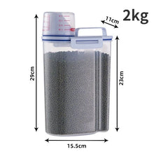 Load image into Gallery viewer, 1.5kg/2kg Dog Cat Food Pail Plastic Storage Tank with Measuring Cup Container Moisture-proof Sealed Jar Pet Supplies Accessories
