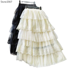 Load image into Gallery viewer, Women Skirts Cake-Style Skirt Spring Summer Fashion Lace Skirts Ladies High-Waisted Slimming Long Lace Skirt Elegant Tulle Skirt
