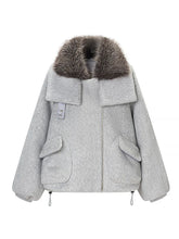 Load image into Gallery viewer, HH Women Fashion Coats Gray Turn-Down Collar Long Sleeves Pockets Decoration Zipper Winter Short Coat Woman Casual Loose Jackets
