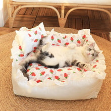 Load image into Gallery viewer, Pet Dog Lace Bed Cat Bed Cute Puppy Square Sleeping Cushion Bed Cat Sofa Warming Dog Nest with Pillow Washable Pet Bed S~L
