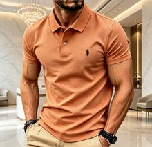 Load image into Gallery viewer, Men Solid Color Polo Shirt Regular Fit Business Casual Short Sleeve Tops With Small Horse Embroidery Chest Print
