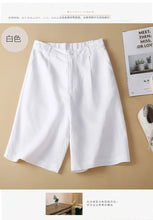 Load image into Gallery viewer, Women's Shorts Cotton Linen High Waisted Short Pants Casual Loose Solid Purple Button Summer Shorts for Women
