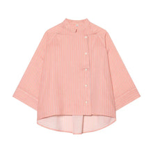Load image into Gallery viewer, Women's Pink Striped Shirts Summer Asymmetric Button Mid Sleeve Loose Fit Shirts Casual Office Look Vintage Elegant Female Tops

