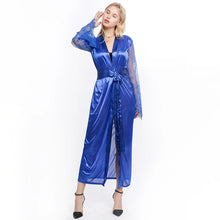 Load image into Gallery viewer, Womens Nightdress Sexy Long Lace Lingerie  Nightwear Bath Robe Gown Imitation Ice Silk Nightdress Solid Color Nightgown
