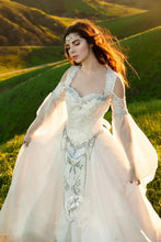 Load image into Gallery viewer, Medieval Wedding Dresses Elven Cape cloak Hood Fairy Long Sleeves embroidery Renaissance Fantasy Victorian Bride Gown customsize
