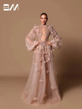 Load image into Gallery viewer, Elegant A Line Romantic High Neck Evening Dress Floral Customized Prom Charming Women Cut Out Sequins Crystals Party Wear
