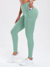 Load image into Gallery viewer, Women Leggings with Double Pockets Solid Color High Waist Butt Lifting Workout Tights Slim Elastic Pants Casual Wear

