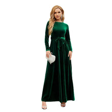Load image into Gallery viewer, Women's Elegant A-Line Velvet Dress for Wedding Guest Prom Party Wedding Party, Long Sleeve Round Neck Belted Full Skirt
