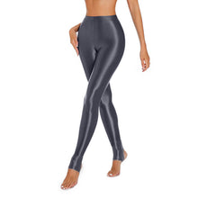 Load image into Gallery viewer, Womens Shiny Glossy High Waisted Stirrup Leggings Tights Gymnastics Workout Yoga Pants Tummy Control Sports Trousers
