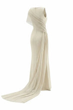 Load image into Gallery viewer, Women's Formal Evening Gowns Ivory Bridesmaid Dress With 3D Floral Applique Draped Cape Evening Dresses Wedding Dress
