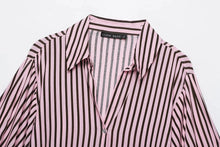 Load image into Gallery viewer, Women Striped Shirts For Women Vintage Elegant Puff Sleeve Summer New High Street Clothes Leisure Single-breasted Lapel Blouse
