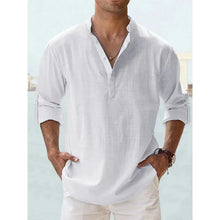 Load image into Gallery viewer, New Cotton Linen Shirts for Men Casual Shirts Lightweight Long Sleeve Henley Beach Shirts Hawaiian T Shirts for Men Streetwear
