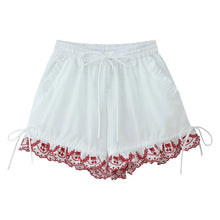 Load image into Gallery viewer, Women's Embroidered Shorts Summer New Elastic Waist With Pockets Lace-up Shorts Fashion Casual Female Shorts
