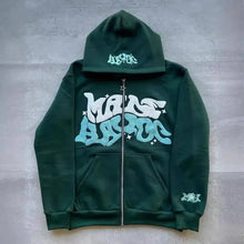 Load image into Gallery viewer, Hooded zipper hoodie with retro American-style letters, unisex, suitable for pairing with a millennial-style jacket
