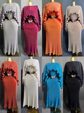 Load image into Gallery viewer, Elegant Pleated Long Dress with Butterfly Belt Women Cape Sleeve Wave Edge Ruffle Evening Party Dress
