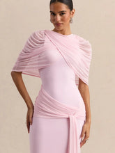 Load image into Gallery viewer, Elegant Mermaid Evening Dress Draped Detachable Cape Sleeveless Bodycon Maxi Gown Wedding Party Elegant Draped Formal Dress
