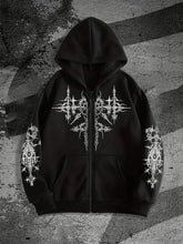 Load image into Gallery viewer, Unisex Gothic Dark Print Zip-Up Hoodie Trendy Streetwear Casual Everyday Fashion Unisex Style Holiday Gift

