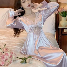 Load image into Gallery viewer, Female Long Nightdress Retro French Court Style Princess Nightgown Sleepwear Spring Summer Loose Rayon Home Clothes Lounge Wear
