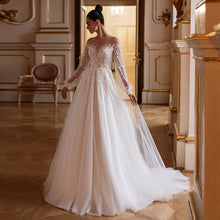 Load image into Gallery viewer, Wedding Dress Vestidos De Novia Customized Sheer Long Sleeves Sparkling Beading Applique Sweep Train Bridal Gown for Bride
