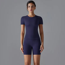 Load image into Gallery viewer, Yoga Set Women Sports Short Sleeve Top With High Waist Leggings Running Jogging Workout Workout Clothes Sports Fitness Gym Sets
