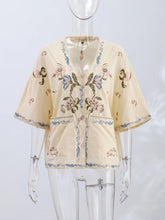 Load image into Gallery viewer, Casual Print Top Shorts Women Set Holidays V-neck Long Flare Sleeve Blouse Wide Leg Short Pants 2026 Summer Autumn Lady Outfit
