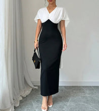 Load image into Gallery viewer, Elegant Color Block V-Neck Dress
