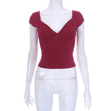 Load image into Gallery viewer, 2000s  Tops for Women Fairy Grunge Clothes Sweet Solid Color V Neck Short Sleeve Tanks Aesthetic T Shirt Streetwear
