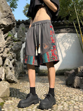 Load image into Gallery viewer, Men's ethnic embroidery pattern shorts with pockets, summer casual drawstring shorts, suitable for outdoor and beach casual wear
