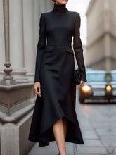 Load image into Gallery viewer, Elegant Black Turtleneck Midi Dress
