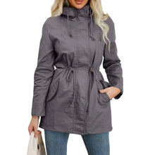 Load image into Gallery viewer, Women's Hooded Trench Coat Spring Autumn Fitted Solid Color Jacket for Daily Outdoor Camping Hiking

