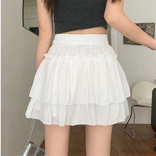 Load image into Gallery viewer, Summer Kawaii White Ruflles Skirt Women Fashion Slim Fit Chiffon Mini Skirts Giris Y2k All Match Elastic High Waist Black Faldas
