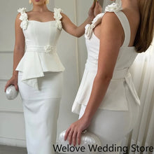 Load image into Gallery viewer, Customized Elegant White Wedding Guest Cocktail Dress 3D Flower Decorated Shoulder Straps Corset Bodice Floral Waist
