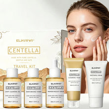 Load image into Gallery viewer, Centella Asiatica Travel Face Skin Care Kit: Serum,Cleansing Oil,Moisturizing Toner,Cleaner Foam,Soothing Cream,Skincare Set
