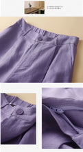 Load image into Gallery viewer, Women's Shorts Cotton Linen High Waisted Short Pants Casual Loose Solid Purple Button Summer Shorts for Women
