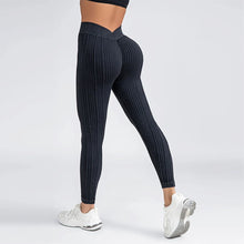 Load image into Gallery viewer, Women Striped Leggings V Back Fashion Gym Outdoor Fitness Athletic Workout Elastic Leggins Yoga Pants Sports Training Tights
