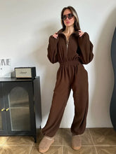 Load image into Gallery viewer, Jumpsuit Women 2026 New Fashionable Long Sleeved Jumpsuit for Women's Casual Half Open Collar Elastic Waist Jumpsuit
