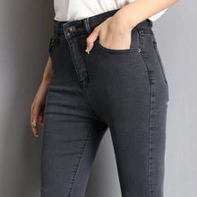 Load image into Gallery viewer, Jeans for Women Mom Jeans Blue Gray Black Woman High Elastic Stretch Jeans Female Washed Denim Skinny Pencil Pants
