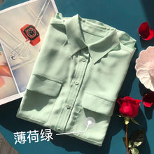 Load image into Gallery viewer, Women Real Silk Shirts Classic Double Pockets Solid Color Casual Fashion Long Sleeve Thin Shirt Blouses Tees

