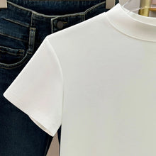 Load image into Gallery viewer, Casual Short Sleeve Women T-shirts Summer New Solid Color Slim Fit Elegant Basic Tees Top Shirts Half High Neck Simple Tshirt
