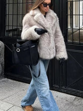 Load image into Gallery viewer, HH 2024 Women 's Vintage Soild Faux Fur Coat Turn-down Collar Long Sleeve Warm Plush Wool Coats Lady Winter Autumn Outwear
