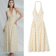 Load image into Gallery viewer, Women's Dress 2026 New Fashion Summer Hot Sale Printed Halter V-neck Satin Sexy Dating Women's Mid-Length Dress
