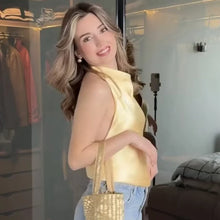 Load image into Gallery viewer, HXAO Top Women Halter Satin Women Tops Backless Corset Top Vest Yellow Pink Black Summer Elegant Sexy Tops Tank Vestidos
