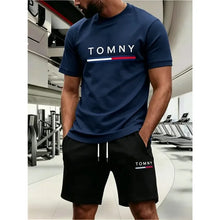 Load image into Gallery viewer, men's sports suit summer fashion street short sleeved sports suit trendyprinted pattern embellishmentThree colors to choose from
