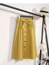Load image into Gallery viewer, Summer Autumn Skirts Womens Midi Knee Length Korean Elegant Button High Waist Skirt Female Pleated School Skirt
