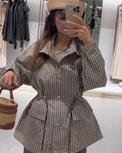 Load image into Gallery viewer, Women's Coat 2026 New Autumn Gray Plaid Long Sleeve Loose Drawstring Decorative Coat Casual Fashion Personal Ladies Outerwear

