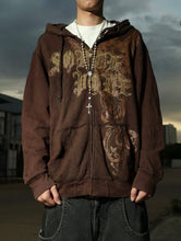 Load image into Gallery viewer, Y2k Zipper Hoodie Letter Pattern Gothic Punk Sportswear Brown Hoodie Sportswear Hoodie Long Sleeve Super Large Hoodie Jacket
