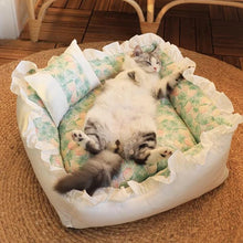 Load image into Gallery viewer, Pet Dog Lace Bed Cat Bed Cute Puppy Square Sleeping Cushion Bed Cat Sofa Warming Dog Nest with Pillow Washable Pet Bed S~L
