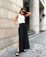 Load image into Gallery viewer, Black Loose Long Skirts Women A-Line Zip Skirts Ladies Elegant Summer Skirts Female With Pocket Ankle-Length Skirts
