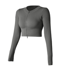 Load image into Gallery viewer, Yoga Shirt Woman Autumn Winter Ribbed Long Sleeve Sports Top Running Training Fitness Top Shockproof Zipper Yoga Tops Women
