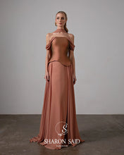 Load image into Gallery viewer, Brown Off Shoulder Chiffon Evening Gown
